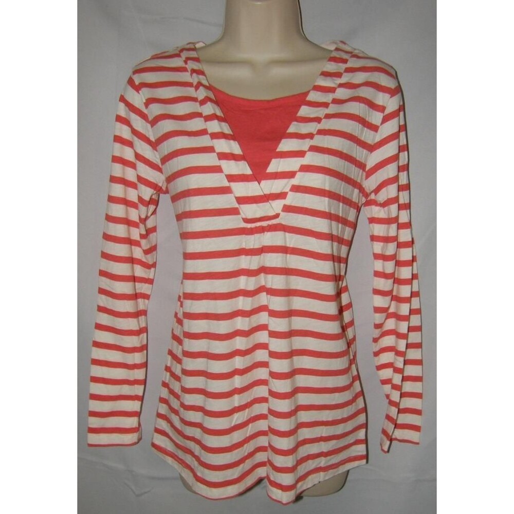 LIKE NEW Coral Striped Medium 8/10 Casual Wear Long Sleeve Tee Shirt WHITE STAG
